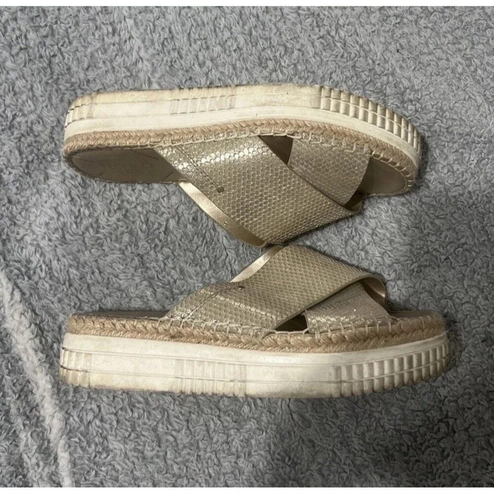 Franco Sarto platform slide on sandals 8.5 Gold Beachy Boho Classic